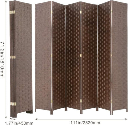 Room Divider Wood Screen 6 Panel Folding Portable Partition Screens Wooden Mesh Woven Design Room Screen Divider for Home Office (Brown)