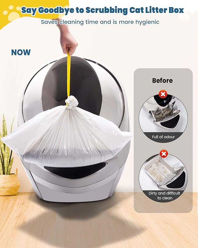 KONE Cat Litter Bags for Robot 3/4, 2 mil Thickened Drawstring Waste Drawer Liners Compatible with Most Self-cleaning Automatic Boxes - 57 Count Pet Kitten Poop Disposable Replacement Bag, 5-9 Gal-Mewly Pet