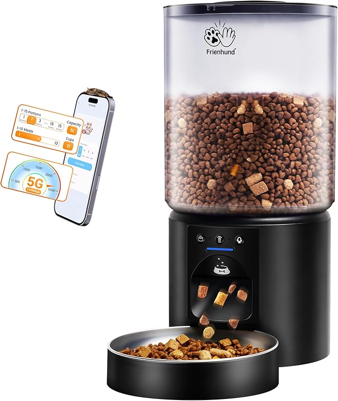 5L Automatic Cat Feeder with Sealed Outlet: 5G WiFi Automatic Dog Feeder with APP Control, Auto Cat Food Dispenser with Voice Recording for Pets, Detachable for Easy Clean - 21 Cup-Mewly Pet