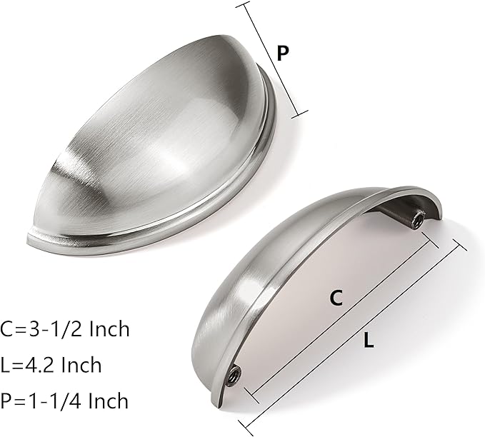 khtumeware 10 Pack 3-1/2" Drawer Pulls Brushed Satin Nickel Cabinet Cup Pulls Kitchen Hardware Cabinet Handles Drawer Handles Knobs 3.5 inch Hole Center