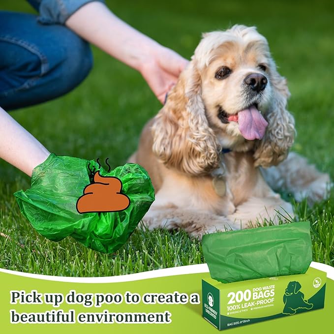 Harloon 6000 Counts Dog Poop Waste Bags 30 Rolls 12 x 8 Inches Extra Thick Strong Leak PET Proof Bags Disposable Bulk Universal Doggy Roll Waste Box for Puppy Outdoor Walking Travel(Deep Green)-Mewly Pet