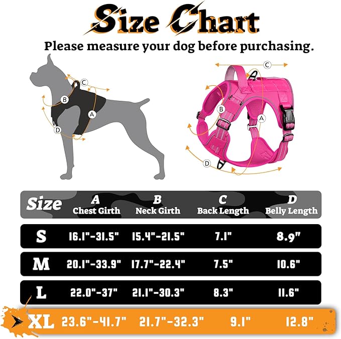 rabbitgoo Dog Harness for Large Dogs No Pull, Tactical Service Pet Vest with Molle and Control Handle, Adjustable and Reflective Military Harness for Easy Walking and Training, Rose Red, XL-Mewly Pet