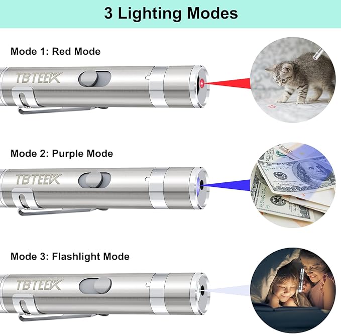 TBTeek Cat Toys, USB Rechargeable Kitten Toy, 3 Light Modes & 5 Adjustable Patterns, Portable Interactive Pet Dog Cat Mouse Toy for Fun Chase Play Exercise-Mewly Pet