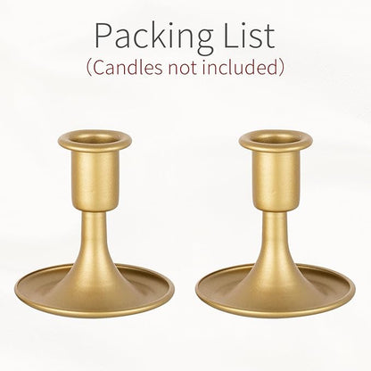 Gold Taper Candle Holder Vintage: Small Candle Sticks Holder Decor Brass Candlestick Holders for Home Dinning Table Wedding Centerpiece Holiday Party Chrismas Mantel Set of 2