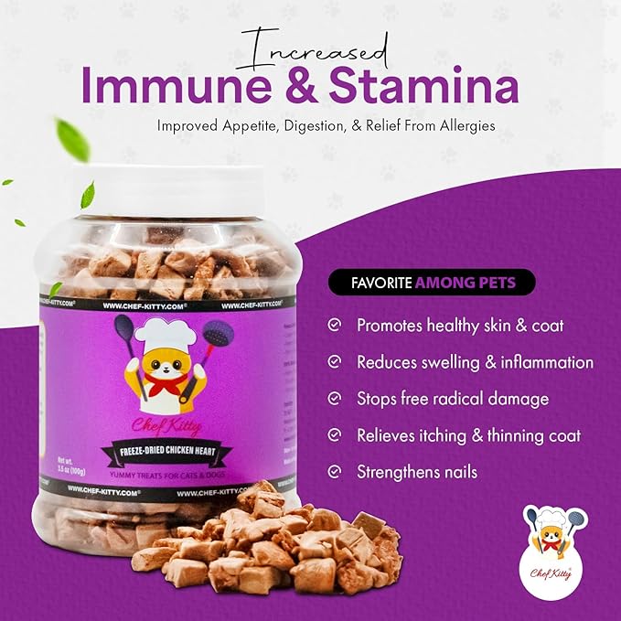 Freeze-Dried Chicken Heart Treats for Cats & Dogs – 100% Human Grade, Single Ingredient, High-Protein, Healthy Snack – No Additives or Preservatives – 2.6oz - Inspected & Tested in USA-Mewly Pet