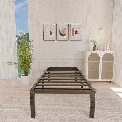 ALDRICH Metal Twin Bed Frame - 16 Inch Tall Black Basic Steel Slats Platform, Easy Assembly Heavy Duty Noise Free Bedframes, No Box Spring Needed