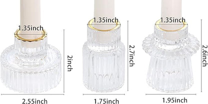 Vixdonos Taper Glass Candlestick Holders Tealight Candle Holders for Table Centerpieces, Wedding Decor and Dinner Party (3 Pcs, Gold Rim Clear)