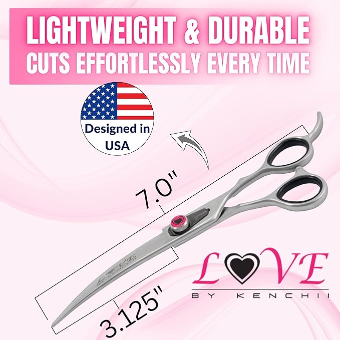 Kenchii Love Dog Grooming Scissors, 7 Inch Straight Shears, Dog Scissors for Grooming, Professional Pet Grooming Scissors, Ergonomic & Comfortable-Mewly Pet
