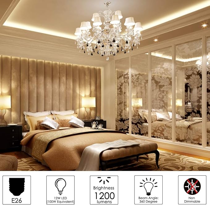 LED Light Bulb 100w Equivalent 1200 Lumen 3000K Warm Daylight White 12W LED Bulb E26 Base Non-Dimmable Ceiling Fan Light Bulbs for Home Indoor LED Corn Light Bulb Pack of 4