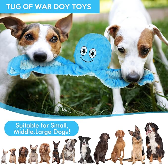 Squeaky Dog Toys Octopus Stuffed Crinkle Toy, Puppy Chew Toys for Teething, Durable Tug of War Interactive Plush Dog Toys for Puppies Small, Medium, and Large Dogs-Mewly Pet