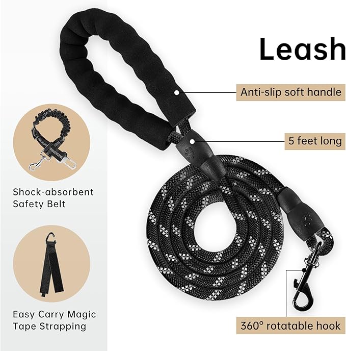 IVY&LANE No Pull Dog Harness with Leash Set, Reflective No Choke Pet Vest,Adjustable Oxford Dog Vest Harness with Easy Control Handle for Medium Dogs (Light Brown,M)-Mewly Pet