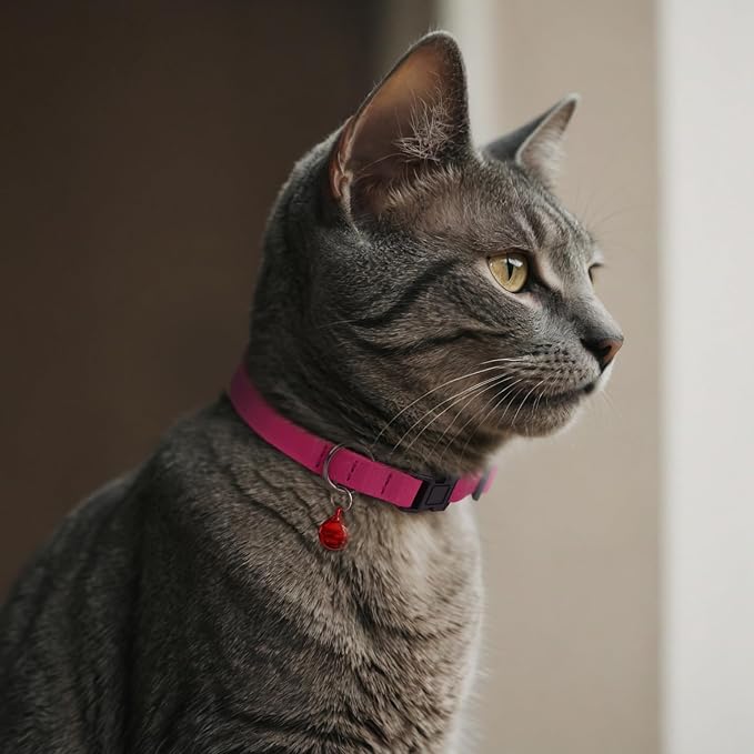Breakaway Cat Collar Leather with Removable Bell - 13 Colors Available - Soft Adjustable Girl Boy Safety Lightweight Pet Kitten Collars Pink Brown Blue Green Red Orange Black (Pink)-Mewly Pet