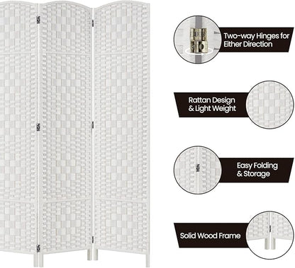 Rose Home Fashion Room Divider, 6 ft Tall Room Dividers and Folding Privacy Screens, 16in Privacy Screen 8 Panel White Space Temporary Wall Foldable Partition Separation