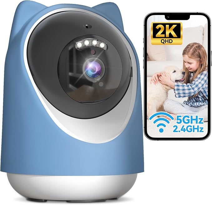 Security Camera Indoor,Wi-Fi &Two-Way Audio,Indoor Camera for Home,Baby/Dog/Cat/Pet Camera with Phone app,Night Vision,Motion Tracking, Compatible with Alexa (Blue)-Mewly Pet