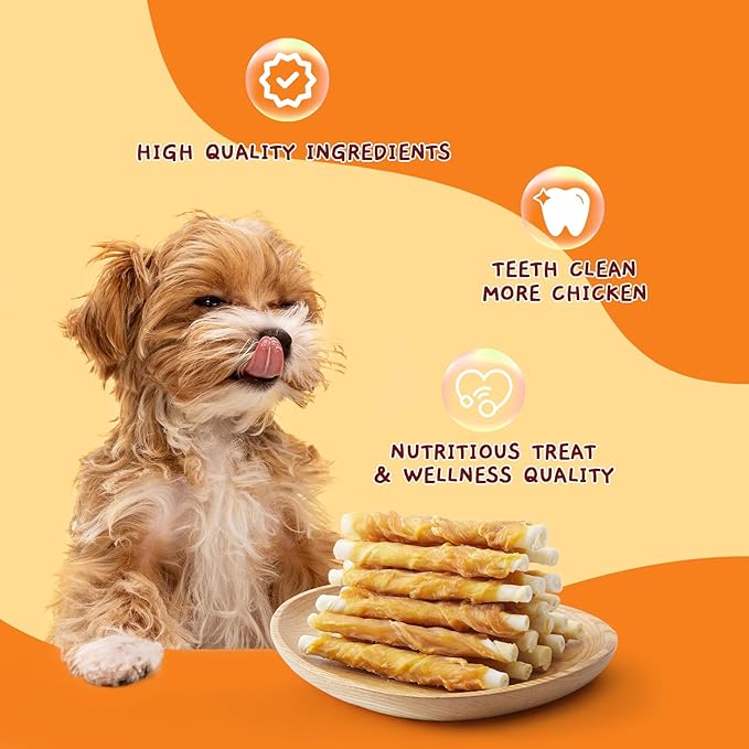Jungle Calling Dog Treats, Chicken Wrapped Rawhide Sticks for Dogs, Grain-Free Natural Small Dogs Training Treats, Edible Pet Chew Snacks,10.6 oz-Mewly Pet