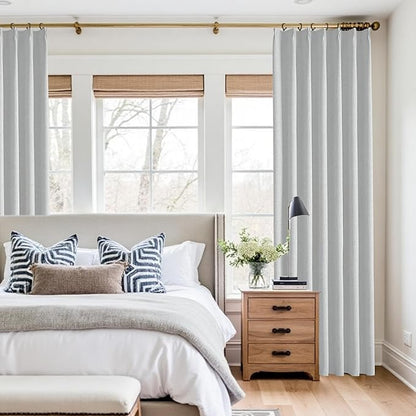 KangBang Light Grey Pinch Pleated Blackout Curtains 84 Inch Length 2 Panels Set, Faux Linen Thermal Insulated Pleated Drapes with Hooks for Bedroom Living Room, Elegant Modern Decor, 42" W x 84" L