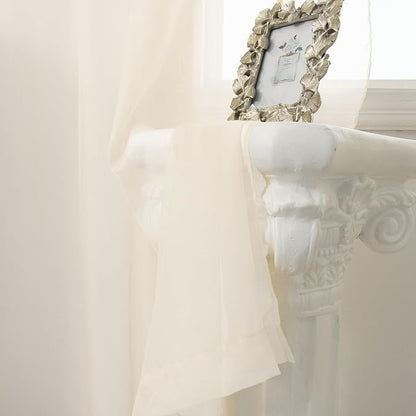 HUTO Beige Peach Sheer Curtains 54 inches Long for Bedroom Top Rod Pocket Sheer Window Panels Curtains for Nursery Living Room 52 by 54 Inch Length Set of 2