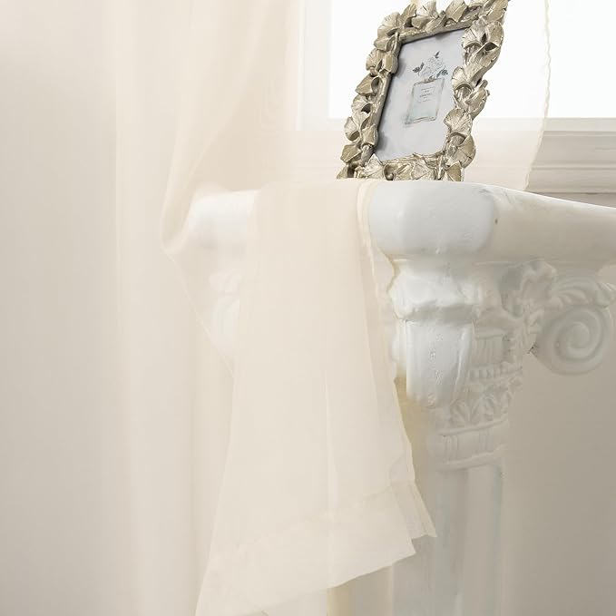 HUTO Beige Peach Ivory Cream Sheer Window Curtains 72 Inch Length Voile Curtains for Bedroom Living Room Nursery with Rod Pocket 2 Panels Each is 52 inches Wide