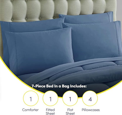 RV Short Queen Comforter Set for RV Camper - Comforter Set with Fitted & Flat Sheet, 4 Pillowcases - Tailored for RV Short Queen Beds - Cozy Essentials for Your RV Bedroom, Denim