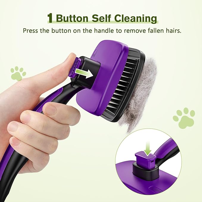 Pecute Self-Cleaning Slicker Brush for Dogs, Cats, Lightweight Dog Brush for Shedding Massaging Grooming, Cat Brush Gently Removes Loose Fur Undercoat for Small Dogs Cats Rabbits of All Hair Types-Mewly Pet