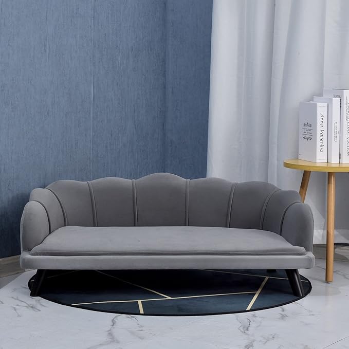 PawHut Velvet Large Dog Couch with Foam Cushion, Soft and Cute Dog Bed with Pearl Design, Dog Sofa for Big and Medium Dogs, Charcoal Gray-Mewly Pet