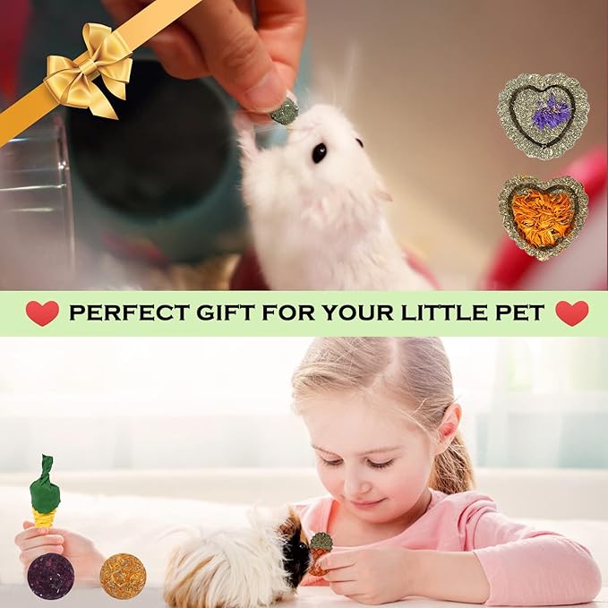 VESPRO Bunny Toys, 21PCS Rabbit Chew Toys for Teeth, Guinea Pig Natural Treats, Timothy Hay Sticks for Chinchillas Hamsters Rats, Small Animals Teeth Grinding-Mewly Pet