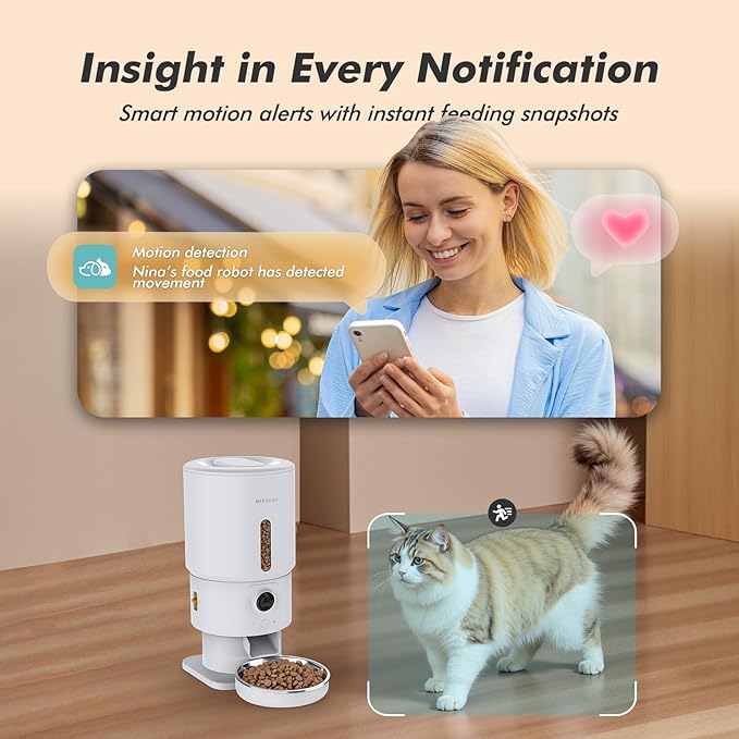 Automatic Cat Feeder with Camera - 5G WiFi Timed Cat Food Dispenser, 1080P HD Video with Night Vision, 1-15 Meals, 1-99 Portions, 2-Way Audio, Keeps Dry Food Fresh, 5L Auto Pet Feeder Also for Dogs-Mewly Pet