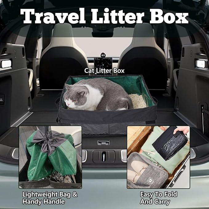 Travel Litter Box for Cats, Foldable Portable Litter Box, Leak Proof Cat Travel Carrier with Kitty Litter Scoop Bowl, Collapsible Waterproof Odor Free Easy Carrier for Car Outdoor-Mewly Pet