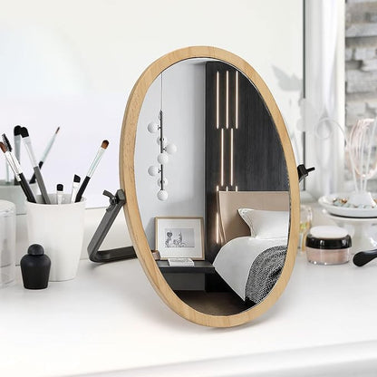 Geloo Vanity Makeup Table Mirror - Desk Mirrors 360 Adjustable Rotation,Wood Framed Small Standing Mirror for Bedroom,Tabletop,Office,Antique,Dresser,Countertop 11.8'' x 7.8''