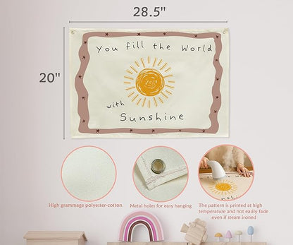 Positive Toddler Kids Growth Stuff for Nursery Bedroom Playroom Above Crib Wall Decor Hanging Rectangular Banner Poster Flag Sign Gift Baby Shower Birthday Baptism Christmas Gift You Fill the World