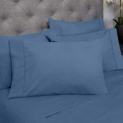 Sweet Home Collection 6 Piece 1500 Supreme Collection Brushed Microfiber Deep Pocket Sheet Set-2 Extra Pillow Cases, Great Value, Split King, Denim