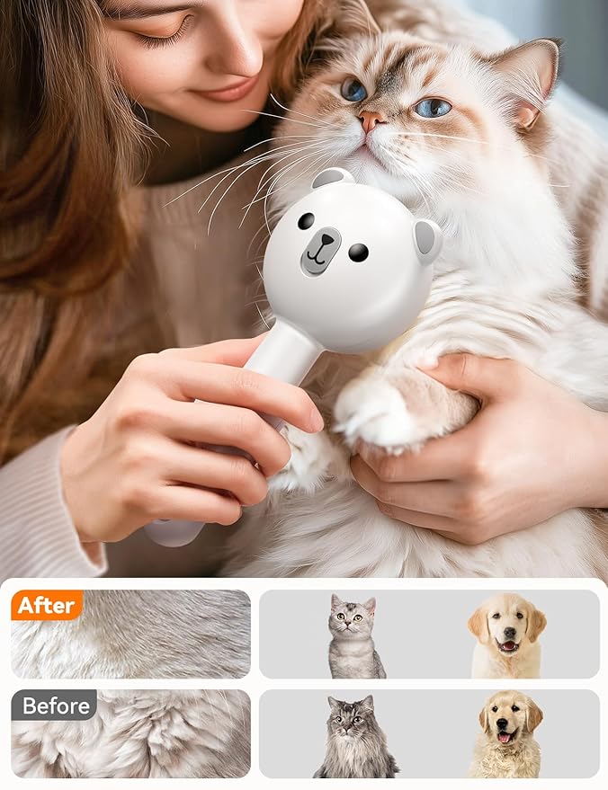 Cat Steam Brush, Brushes for Indoor Cats with Release Button, Dual Speed Spray USB Rechargeable Grooming Supplies, Cat Brush for Shedding Suitable for All Long-haired and Short-haired Pets-Mewly Pet