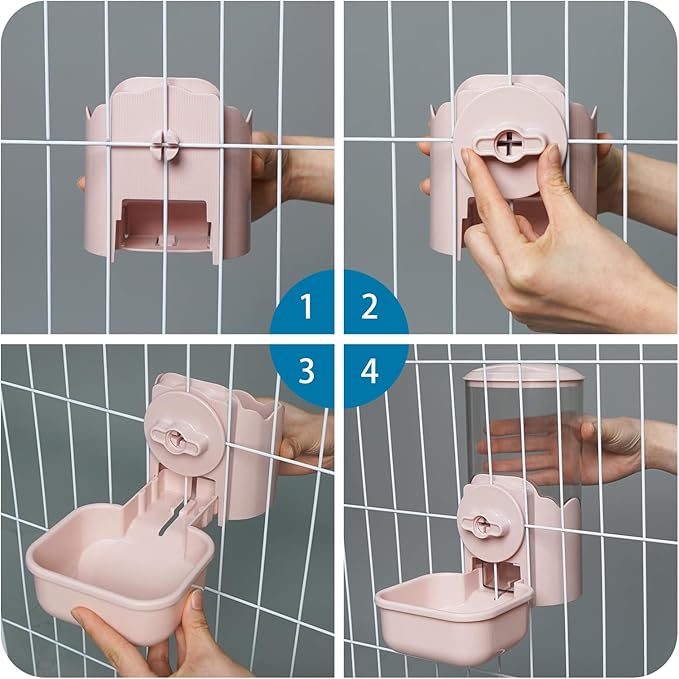 VANNON Small Animal Hanging Automatic Food Dispenser, 35oz Gravity Pet Feeder for Cage, Food Bowl for Rabbit Puppy Cat Ferret Guinea Pig Chinchilla Parrot (Pink)-Mewly Pet