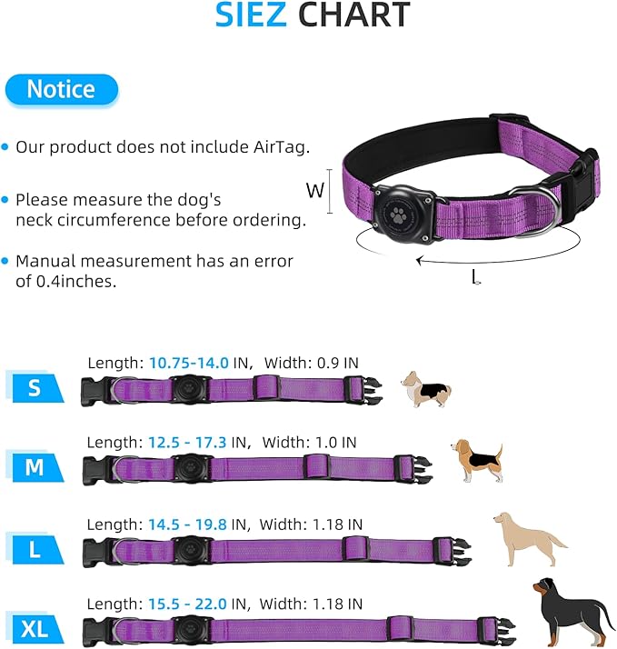 Reflective Air Tag Dog Collar - 100% Waterproof Dog Collar AirTag Holder | Extra-Durable, Soft Padded AirTag Dog Collars for Small Medium Large Dogs-Mewly Pet