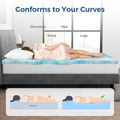 Mattress Topper Full, 4 Inch Gel Memory Foam Bed Topper for Full Size Bed, CertiPUR-US Certified, Blue