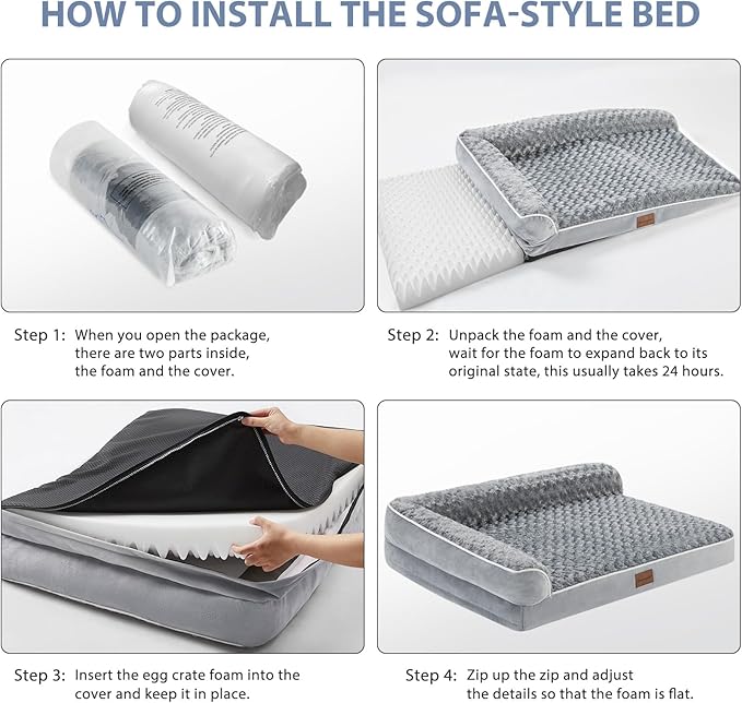 BFPETHOME Orthopedic Dog Beds for Extra Large Dogs, Waterproof Sofa XXL Dog Bed with Sides, Non-Slip Bottom and Egg-Crate Foam Big Pet Couch Bed with Washable Removable Cover,Pet Bed for Large Dogs-Mewly Pet