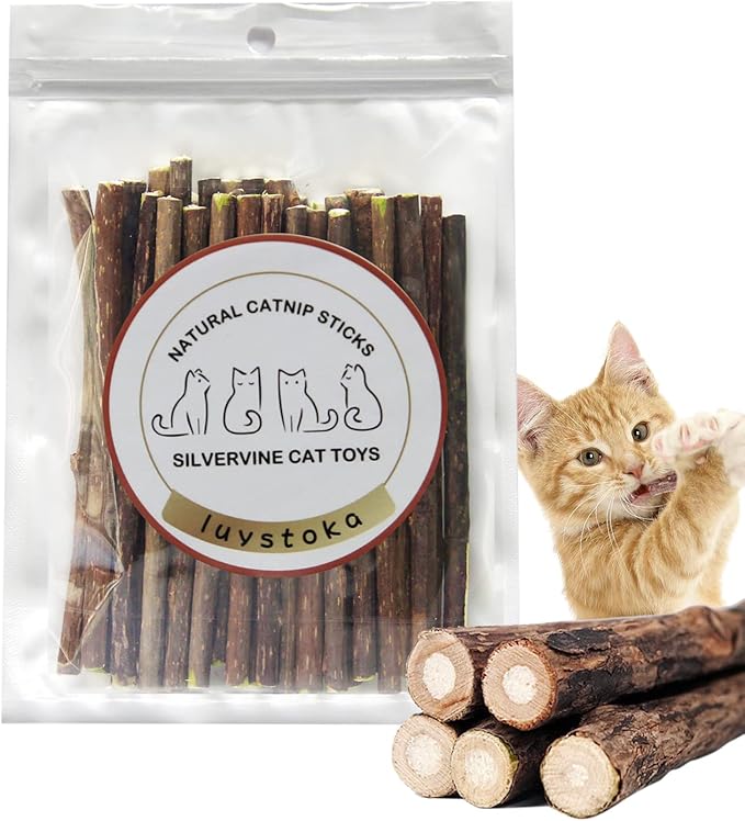 Silvervine Sticks for Cats, 30PCS Kitten Toys Catnip Toys Matatabi Silvervine Sticks Kitty Chew Toys Wooden Stick Kitten Teething Toys Molar Suitable for Cats of All Ages-Mewly Pet