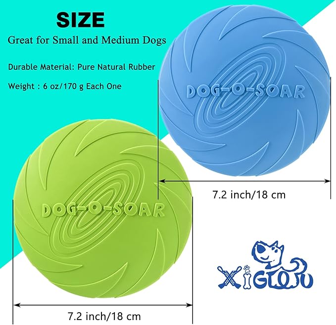 Dog Flying Disc, 2 Pack Dog Flyer Toys, Soft Rubber Interactive Lightweight Flying Disc Dog Toy for Small Large Dogs - Floats in Water & Safe on Teeth, 7.2 inch.-Mewly Pet