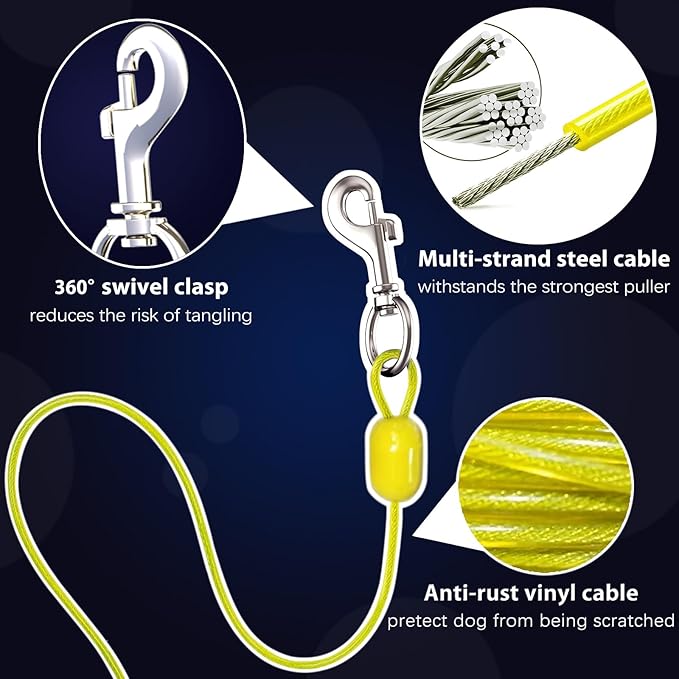 30ft Wall Mount Retractable Dog Tie Out Cable for Small to Large Dogs Between 20-75 lbs, Patented Retractable Dog Lead Great for Yard/Garden - Durable for 70,000 Cycles (Black, 30ft)-Mewly Pet