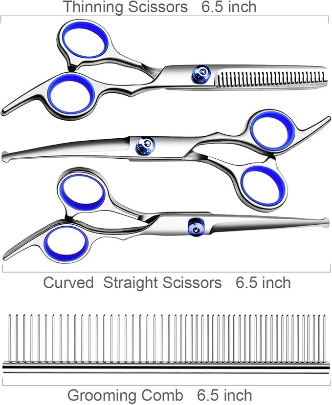 Professional Dog Grooming Scissors Kit, Titanium Coated Dog Scissors for Grooming, 5 in1 Grooming Shears Kit for Dogs Cat Pet At Home-Mewly Pet