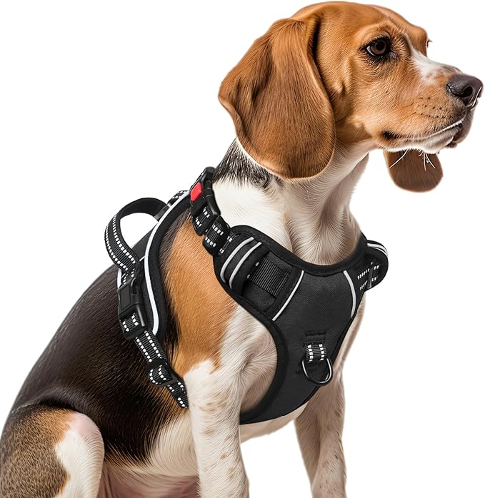 Timos No Pull Dog Harness, Release at Neck Reflective 3 Snap Buckles Adjustable No Choke Pet Vest with Front & Back 2 Leash Clips, Soft Padded Control Training Handle for Small Medium Large Dogs-Mewly Pet