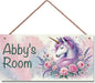 Personalized Vintage Unicorn Signs Magic Horse Sign For Kids Room Custom Name Door Wall Decor Flowers Floral Nursery Art Plate For Boys Room Girls Bedroom
