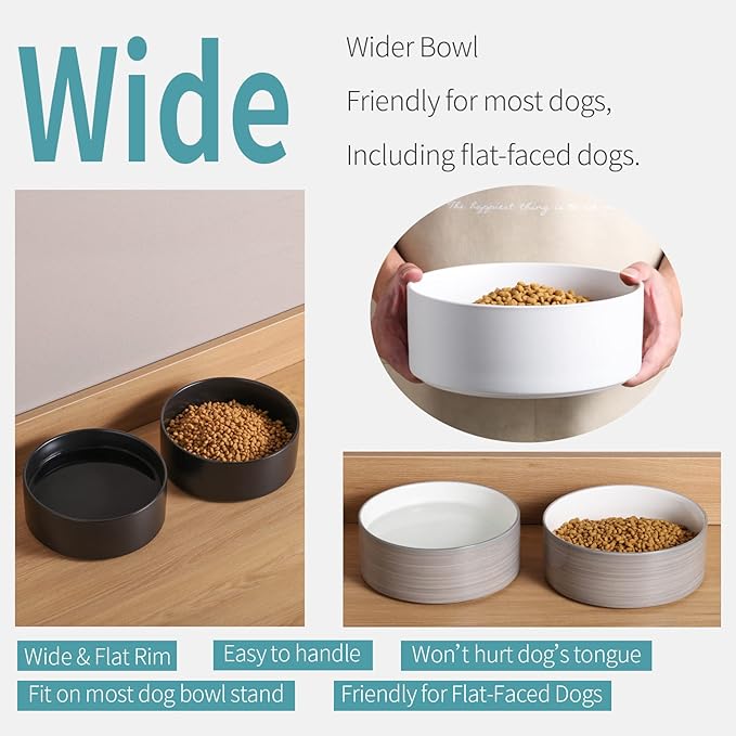 Dog Bowl Ceramic for Medium Large Breeds, Heavy Weighted Dog Food Water Feeder Dish, Non - Slip Modern Cute Extra Big Porcelain 8 in Pet Dog Bowl Maze Grey White-Mewly Pet