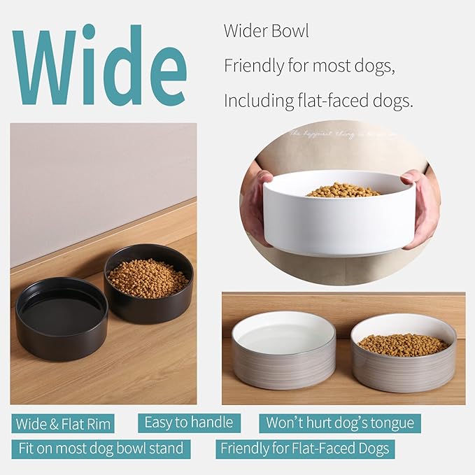 White Dog Bowl Ceramic for Medium Large Breed, Heavy Weighted Dog Food Water Feeder Dish, Non - Slip Modern Cute Extra Big Porcelain 8 in Pet Bowl Maze-Mewly Pet