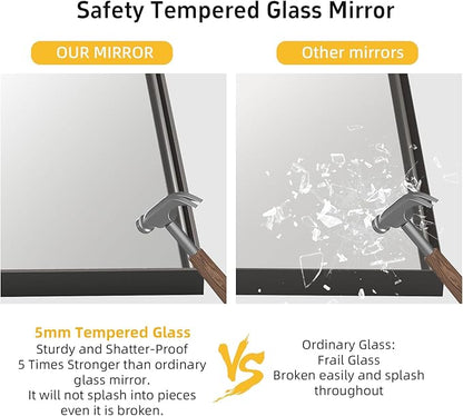 Black Vanity Wall Mirror, 22x 30 Inch Rectangular Bathroom Mirrors for Over Sink, Aluminum Metal Framed Mirror, Tempered Glass, Anti-Rust, (Horizontal/Vertical) 2Pack