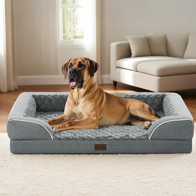Orthopedic XL Dog Bed for Extra Large Dogs, Waterproof Memory Foam Dog Beds with Sides, Non-Slip Bottom and Egg-Crate Foam Big Dogs Couch Beds with Removable Washable Cover(X-Large,Grey)-Mewly Pet
