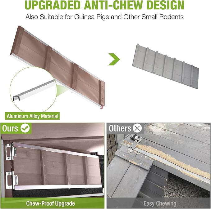 2-Story Rabbit Hutch Indoor Bunny Cage Wooden Guinea Pig House with Chew-Proof Ramp, Leakproof Slide-Out Trays, Lockable Caster Wheels for 1-3 Rabbits (Brown)-Mewly Pet