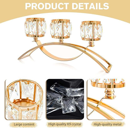 3 Arms Crystal Candle Holders, Arch Candlestick Table Candelabras Centerpieces for Wedding, Dinning Room, Cabinet Ornaments, Home Decoration， Gift (3-arm Arched, Gold)