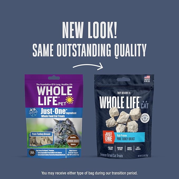 Whole Life Cat Just One Turkey Freeze Dried Cat Treats - Human Grade High Protein Food, Healthy Training Snacks, Freeze Dried Turkey Food Toppers, USA Made Natural Treats - 2.5 oz (Pack of 1)-Mewly Pet