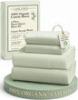 LANE LINEN 100% Organic Cotton Queen Sheet Set, 4Pc Cotton Sheets Queen Size Bed Set, Soft & Breathable Percale Weave, Deep Pocket Queen Sheets, Hotel-Quality Bed Sheets Queen Size - Mineral
